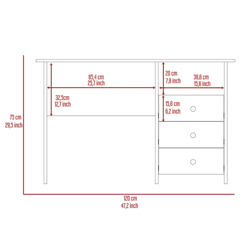 Freestanding Computer Desk with 3 Drawers and Open Shelf, Grey