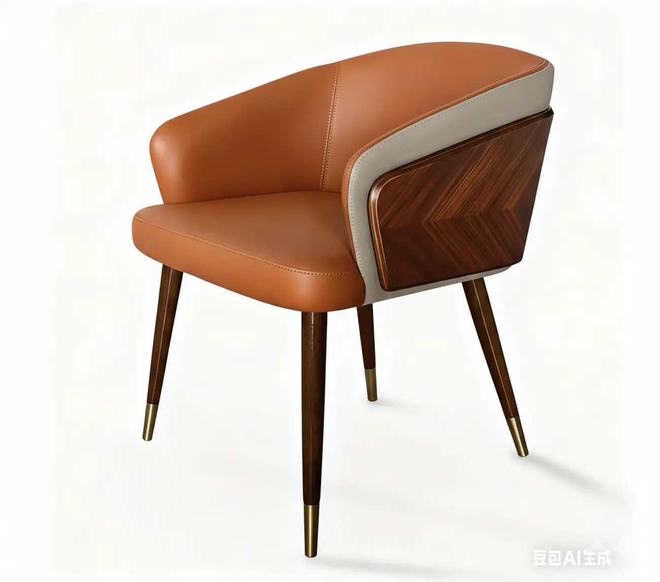 Modern Armrest Faux Leather Wood Dining Chair Low Back