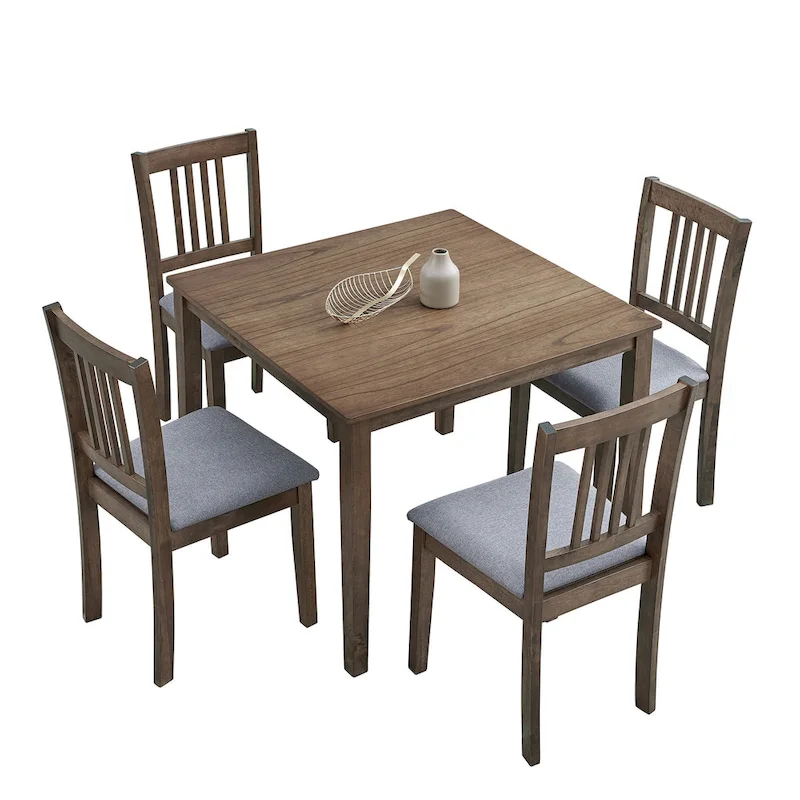 Modern 5-Piece Dining Set with Square Table & 4 Slat Back Upholstered Chairs