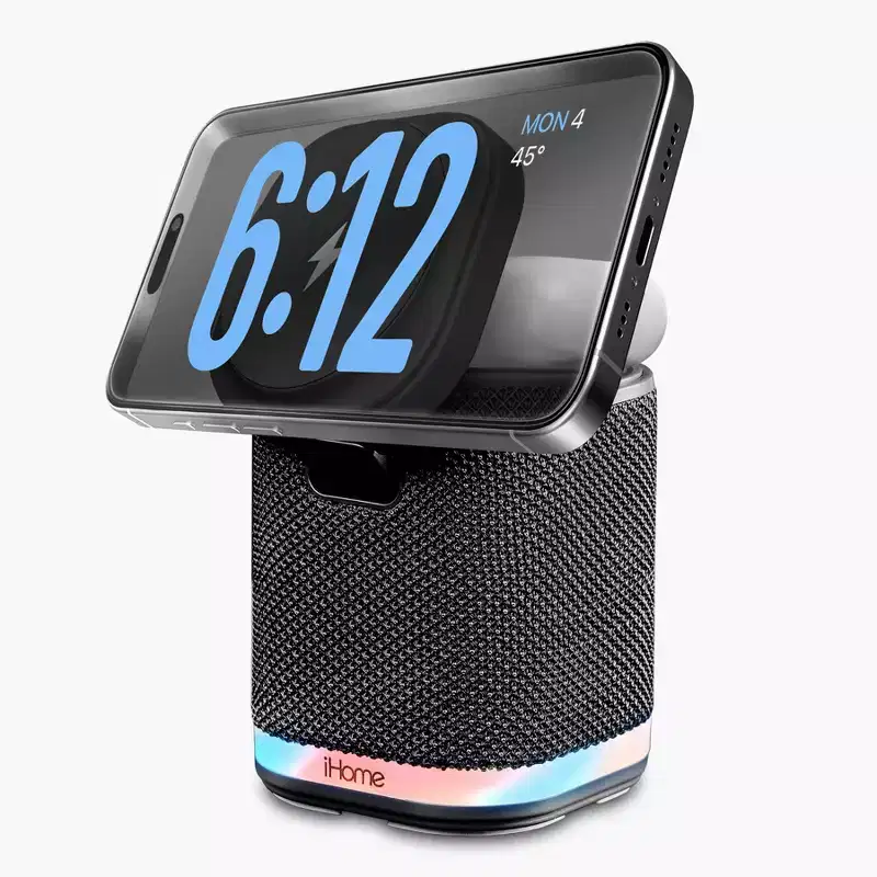 iHome Bluetooth Speaker with Wireless Charger and Night Light  Dark Gray (iPBT50DG)