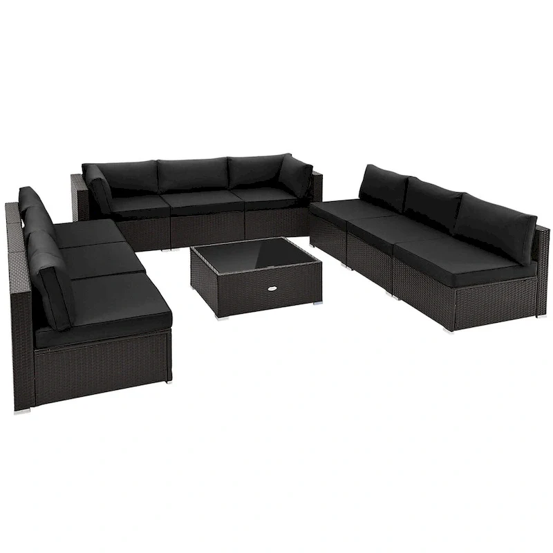 10 Piece Outdoor Wicker Conversation Set with Seat and Back Cushions - 29  x 25  x 25