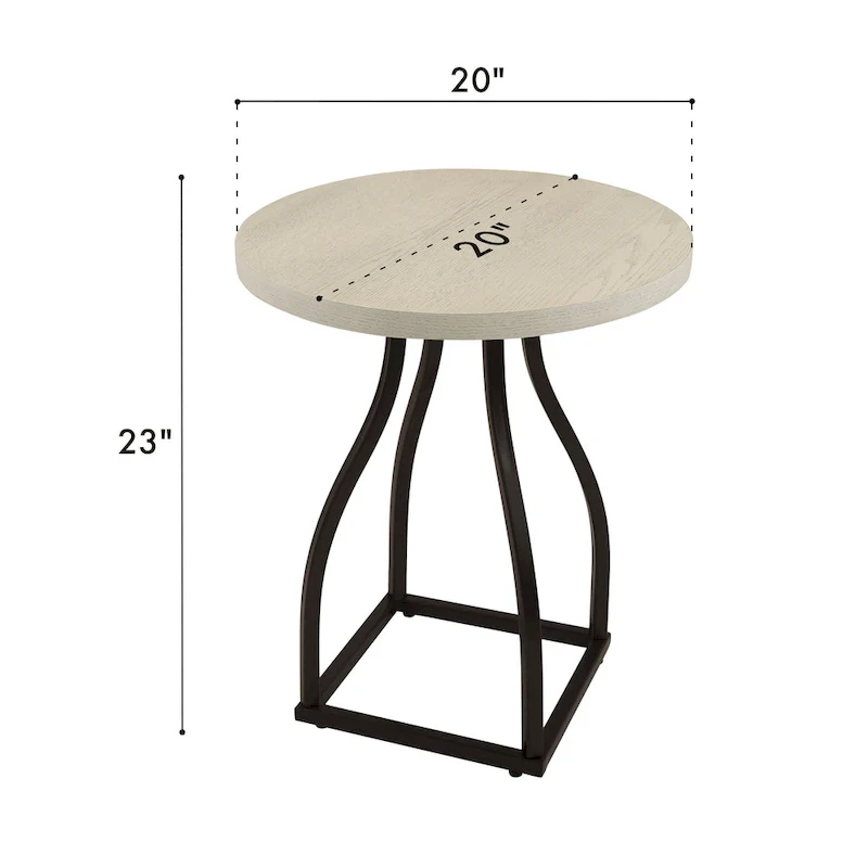 Brown / Umber / White Wash Round Wood Top Accent Table with Metal Base