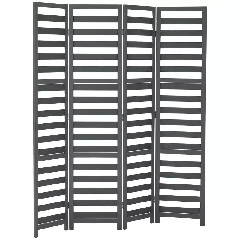 HOMCOM 5.6' 4 Panel Room Divider Folding Privacy Screen Panel, Louvred Freestanding Privacy Divider, White / Grey
