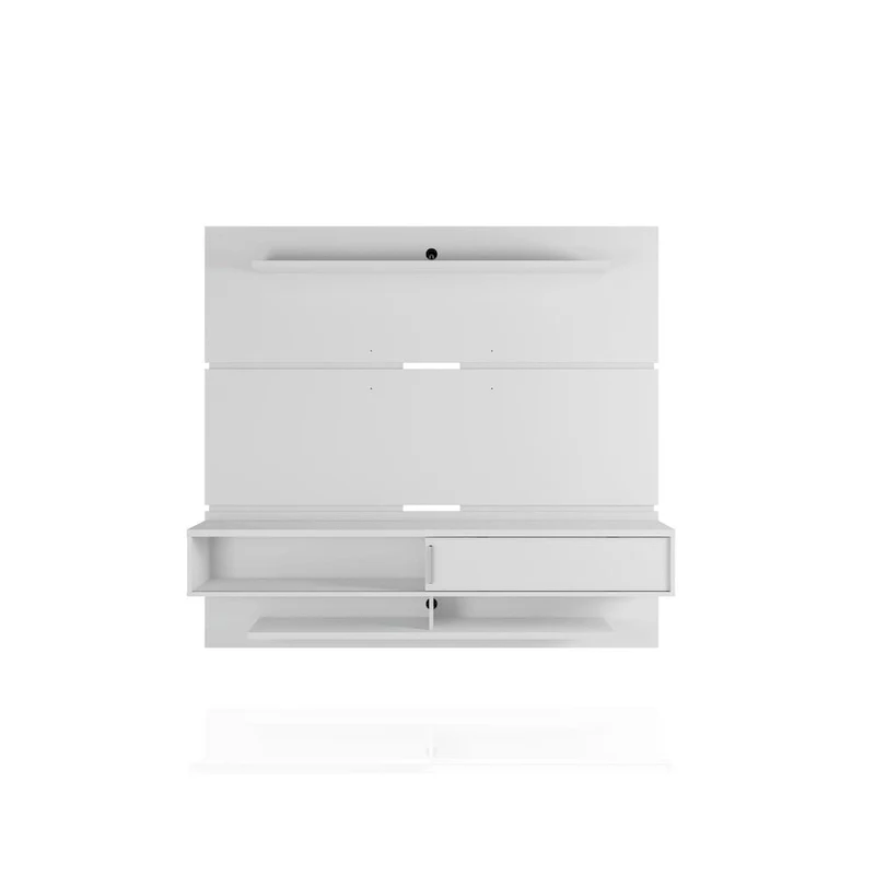 Wall-Mounted Entertainment Center with Shelves - Brown Wood