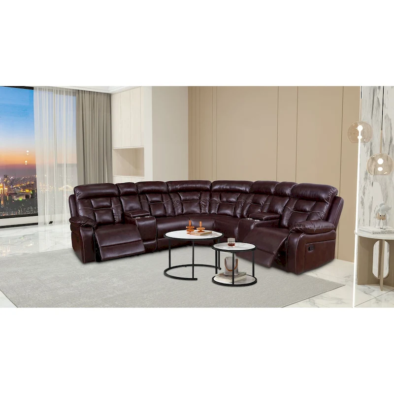 Mid-century Modern Faux Leather Upholstered Reclining Sectional Sofa
