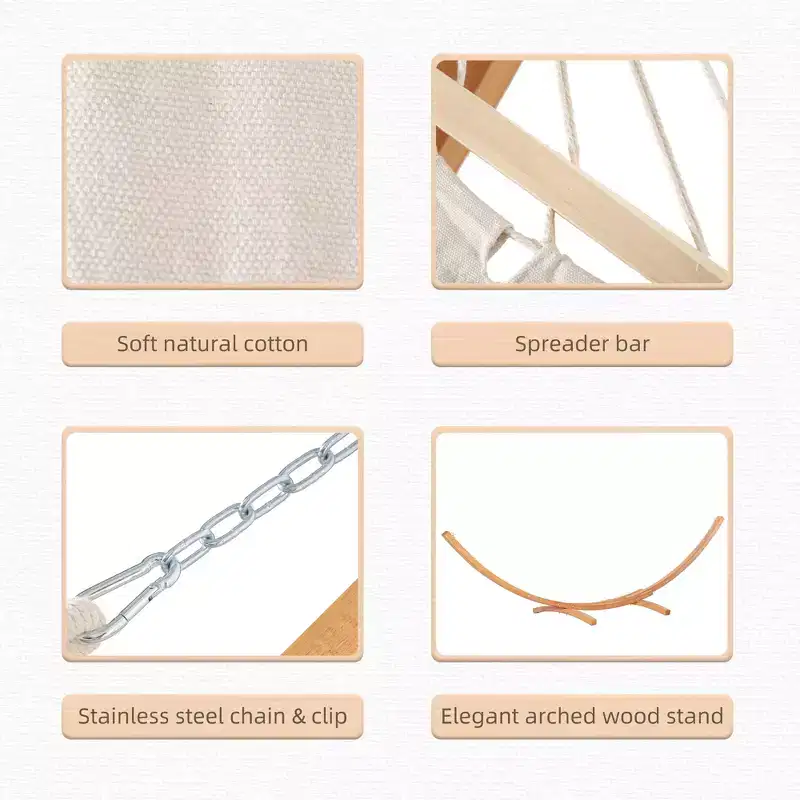 Extra Large Freestanding Cotton Hammock with Solid Wood Stand 330 lb Capacity Boho Chic Style