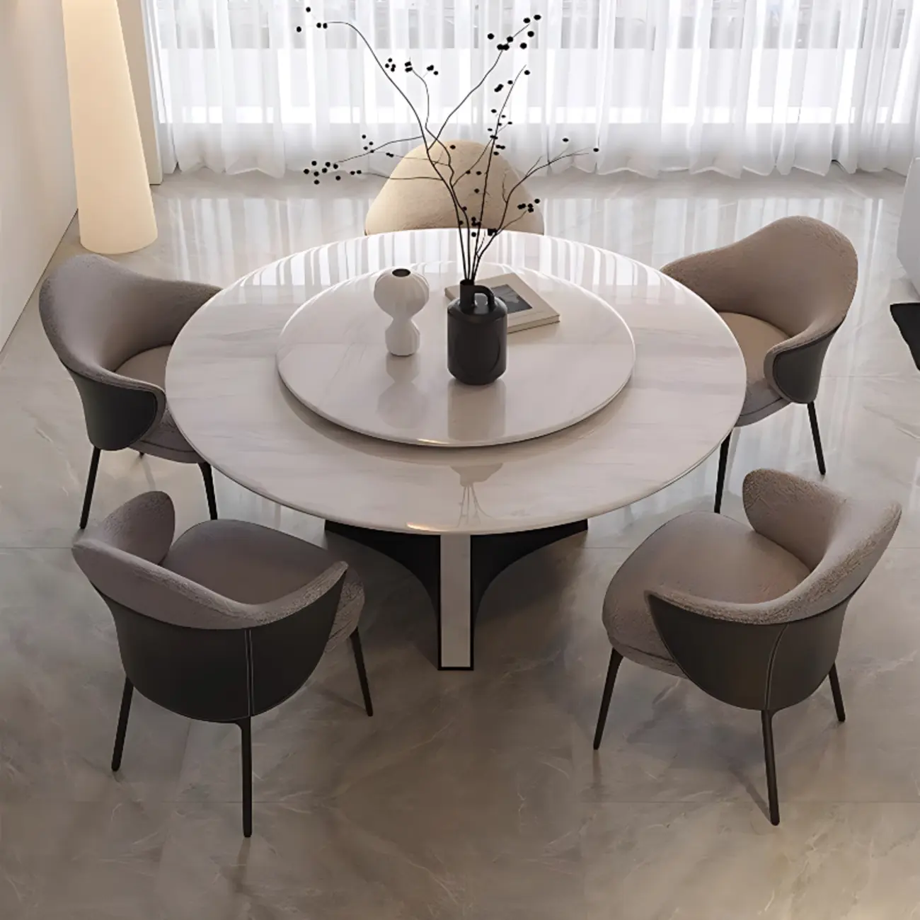 Modern Upholstered Dining Chair with Curved Back and Armrests