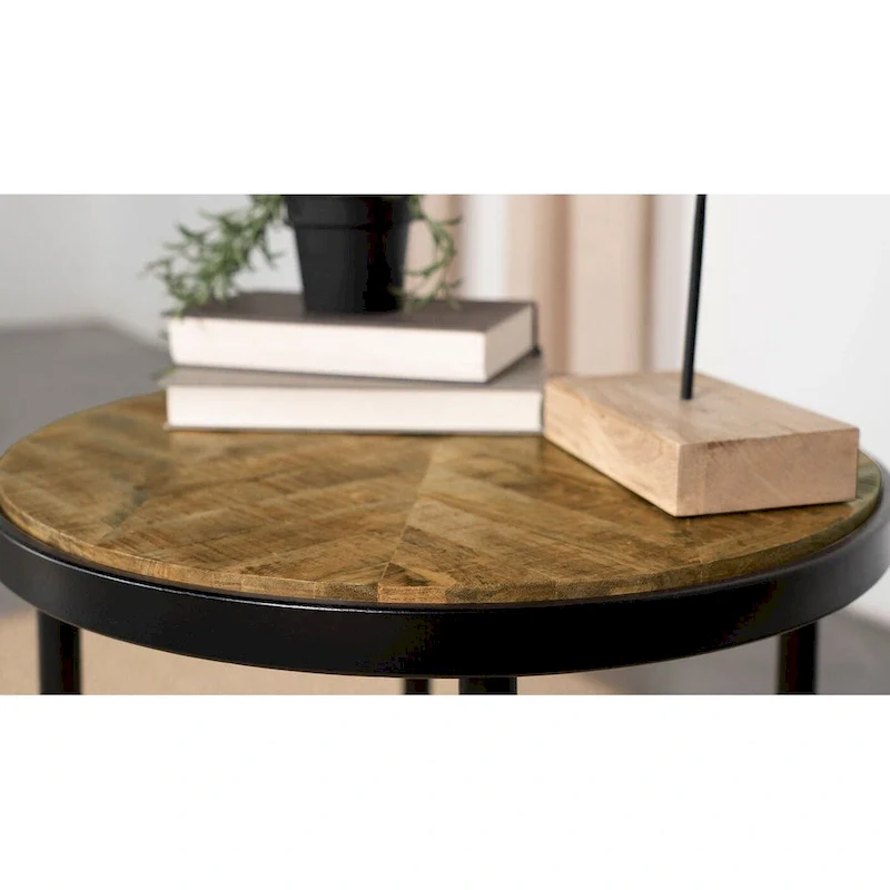 Hayden Round Wood Top Side Table Natural Mango and Black