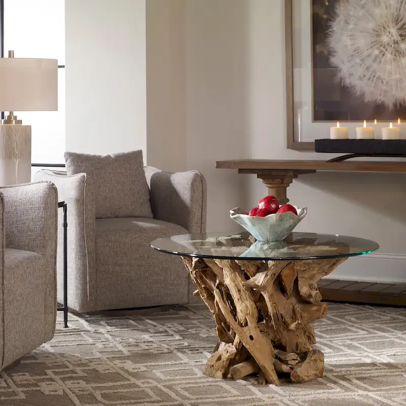 Natural Glass Top Cocktail Table