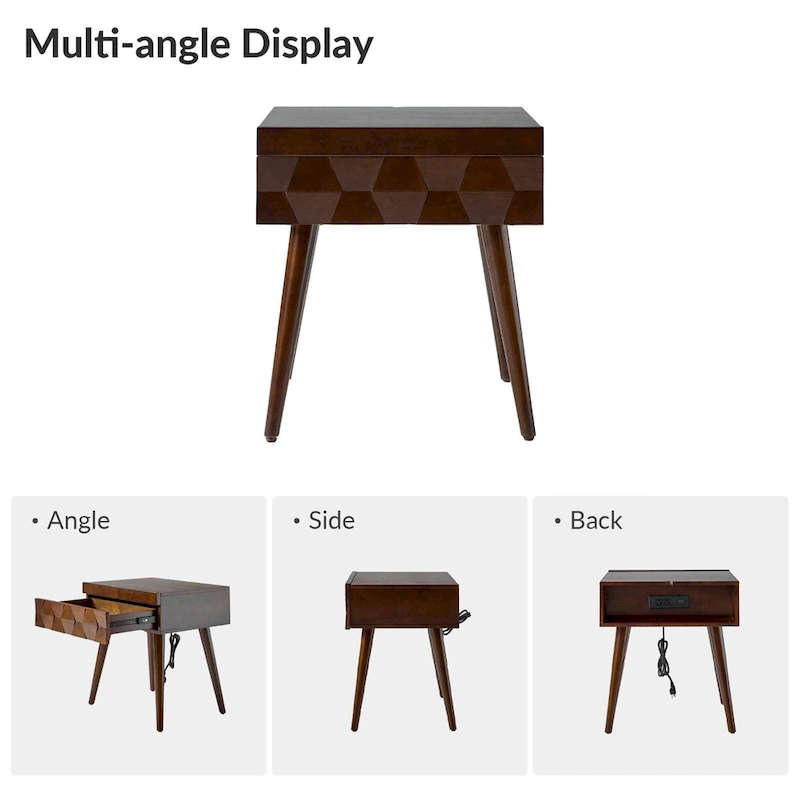 Julian Mid-century Modern End Table with Charging Station Set of 2 by HULALA HOME