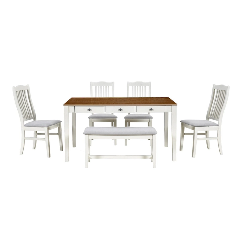 6-Piece Wood Dining Table Set with 4 Chairs and Bench