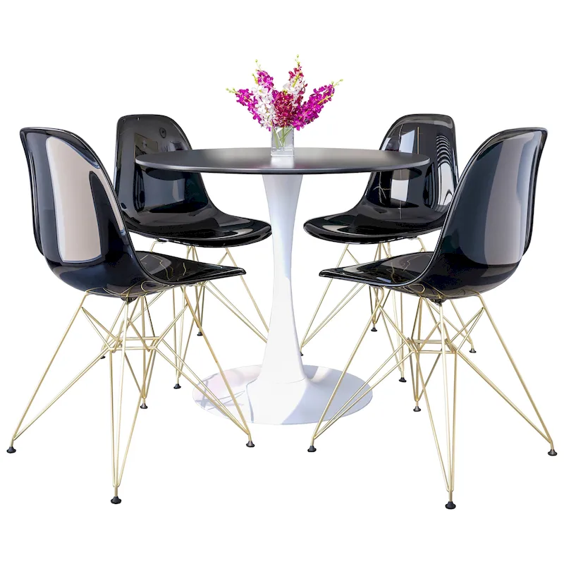 White/Gold Round Dining Table Set, 5-Piece, Seats 5