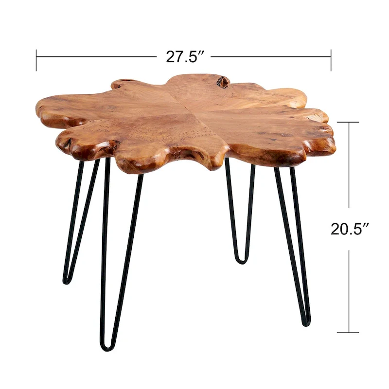 Greenage Live Edge Wood Coffee Table 4 Panels Table with Hairpin Legs