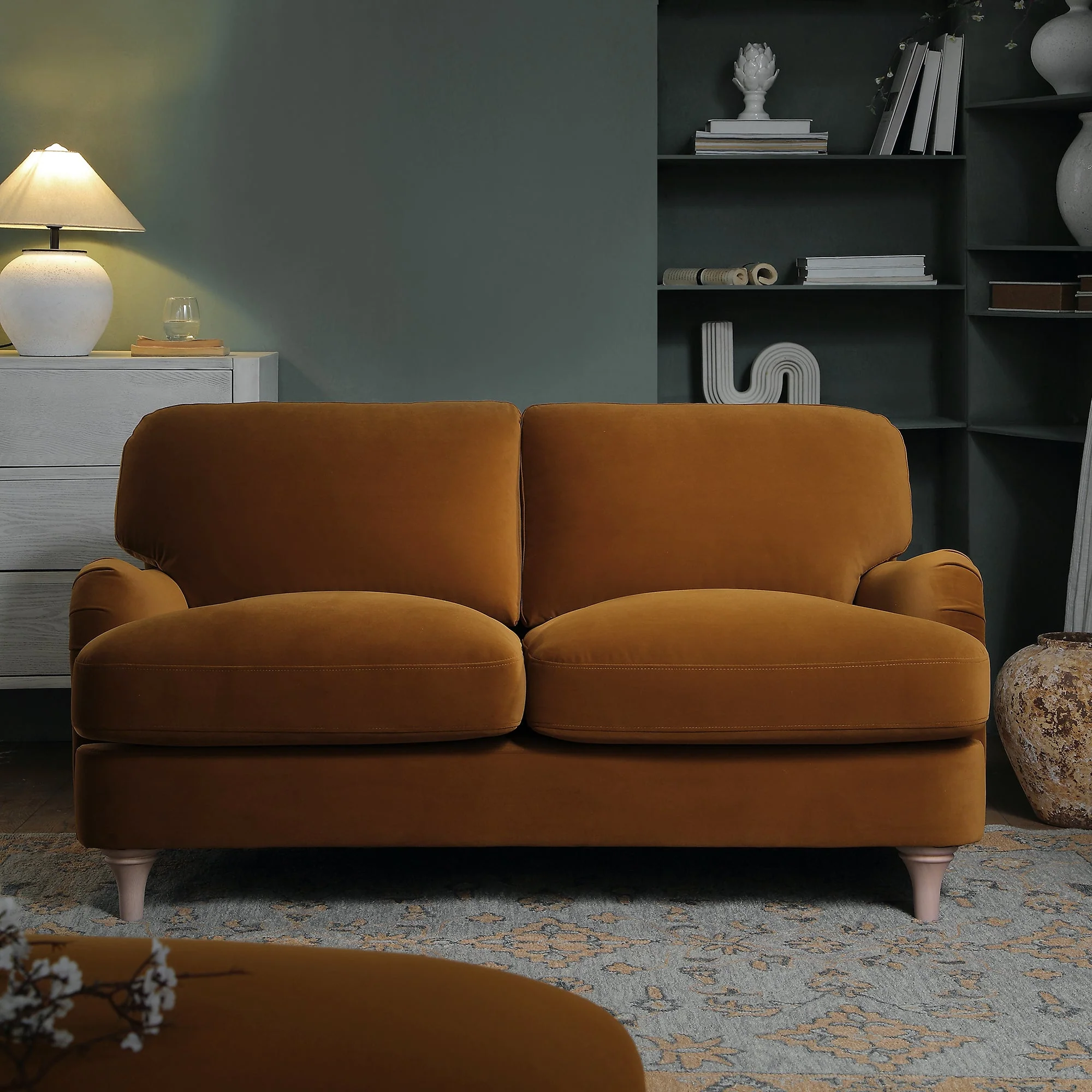 Cinnamon Velvet Sofa, 2-Seater