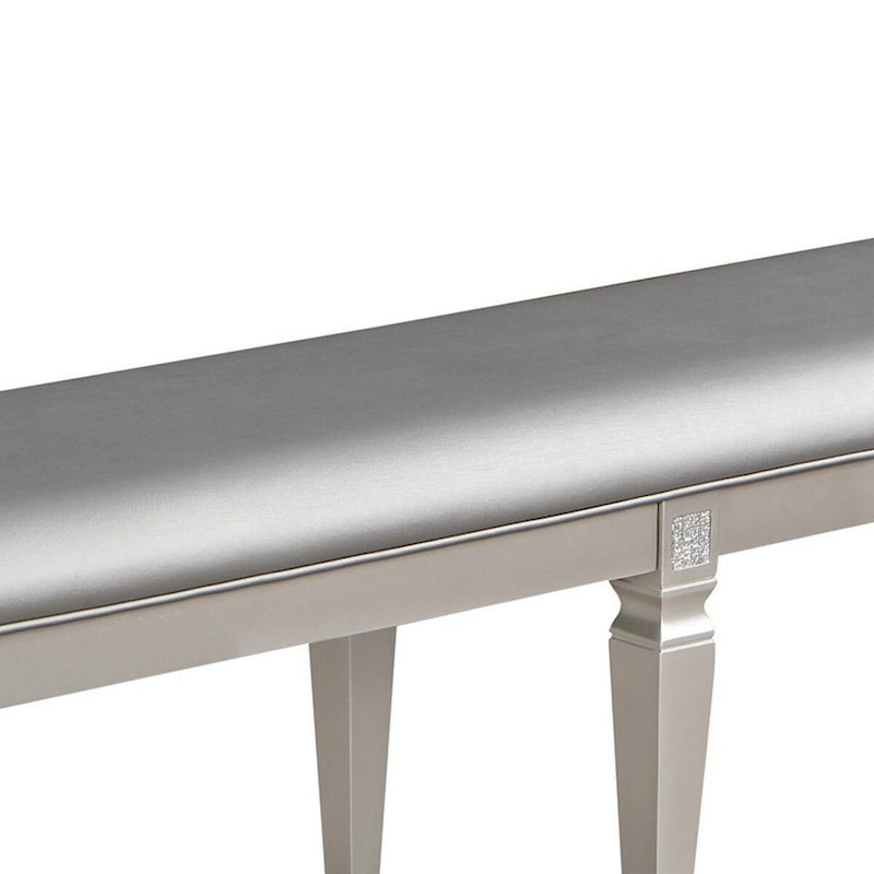 Scott 60 Inch Dining Bench, Sparkling Silver Gray Faux Leather, Wood Frame