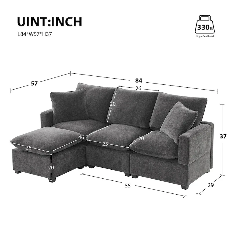 Modern Chenille Modular Sectional Sofa with 2 Pillows