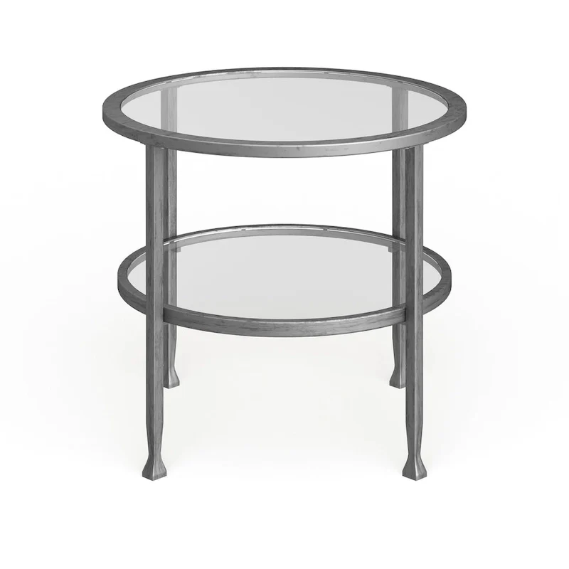 SEI Furniture Glenn Silver Metal Round Side Table with Shelf