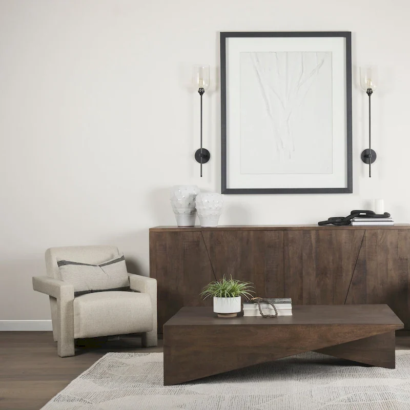 Medium Brown Solid Wood Angular Coffee Table - 58.5L x 19W x 19H