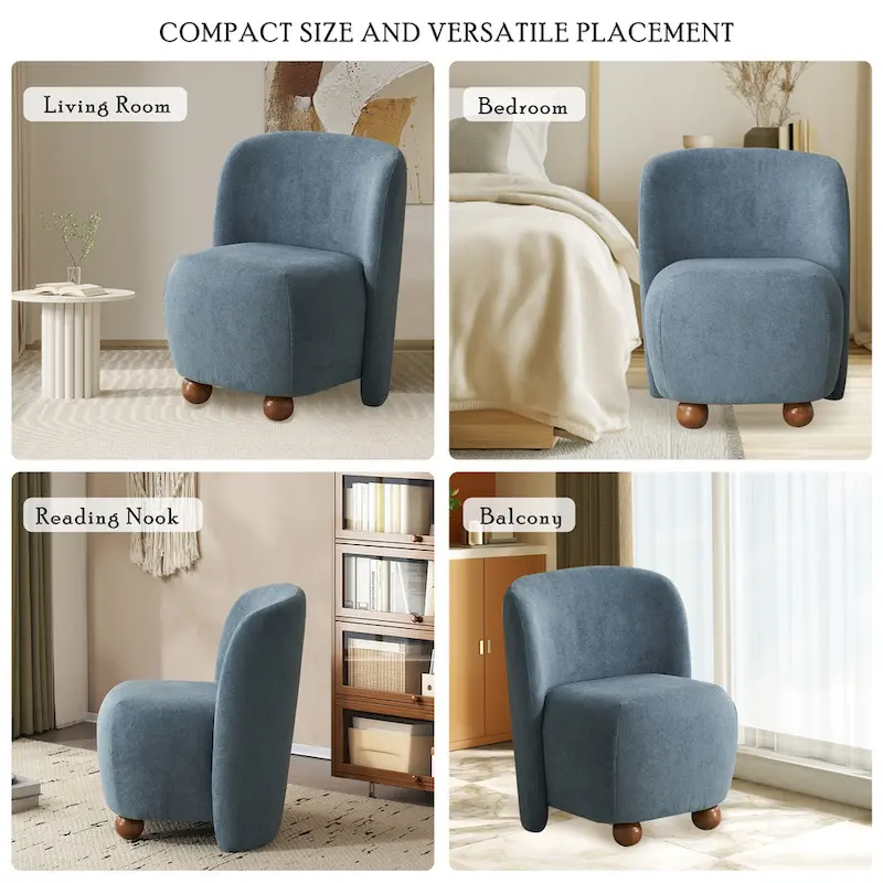 '- Eliana Modern Teddy Fabric Accent Chair with Curved Backrest and Legs