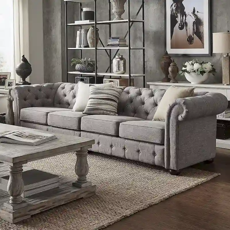 Knightsbridge Light-grey Extra Long Chesterfield Sofa by iNSPIRE Q Artisan