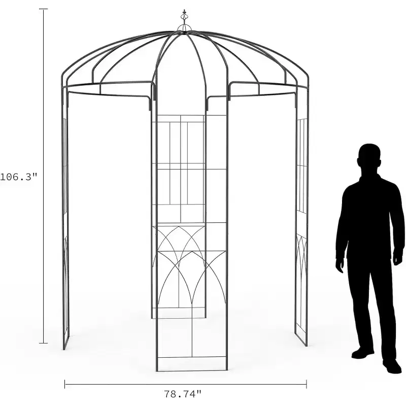 Heavy Duty Black Metal Garden Arbor Pergola Birdcage-Shaped Outdoor Trellis  Ideal for Climbing Plants, Vines & Roses  Decorative Fence Archway