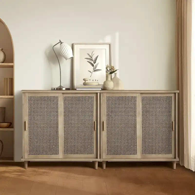 Art Leon Accent Natural Cane Rattan Sideboard Buffet Storage Cabinet (Set of 2)