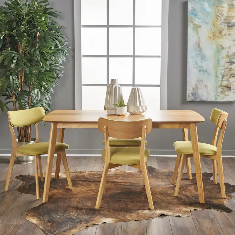Mid-Century 5-Piece Wood Rectangle Dining Set with Chairs