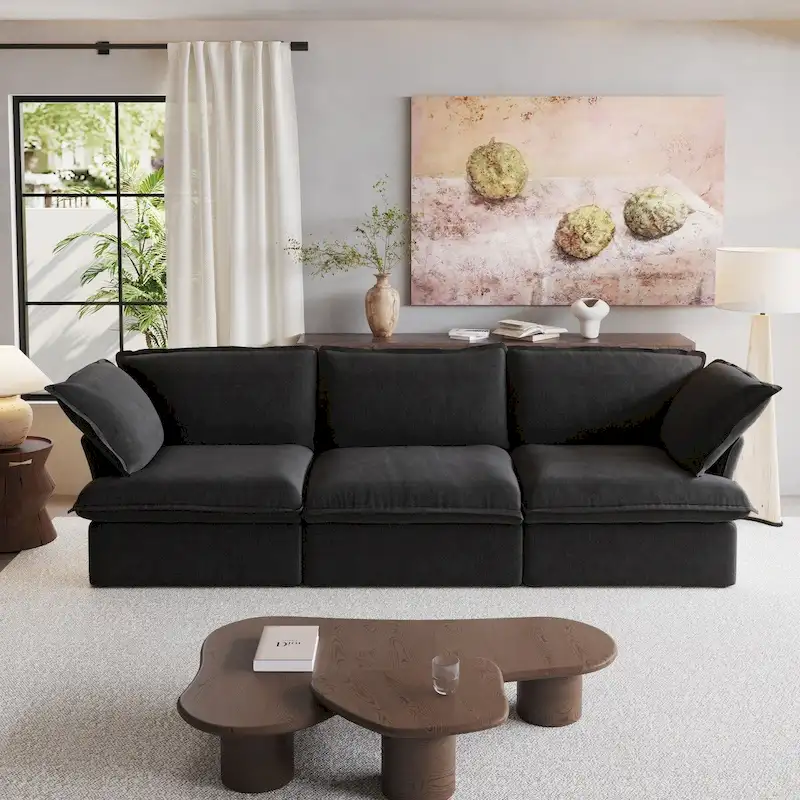 Modern Minimalist Down-Filled Sectional Sofa with Removable Cushion Covers