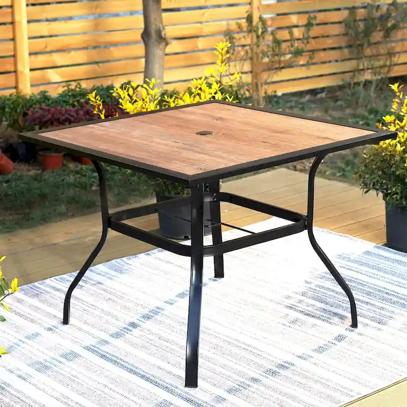 MAISON ARTS Outdoor Square Wood-like Dining table with 1.57 Umbrella Hole