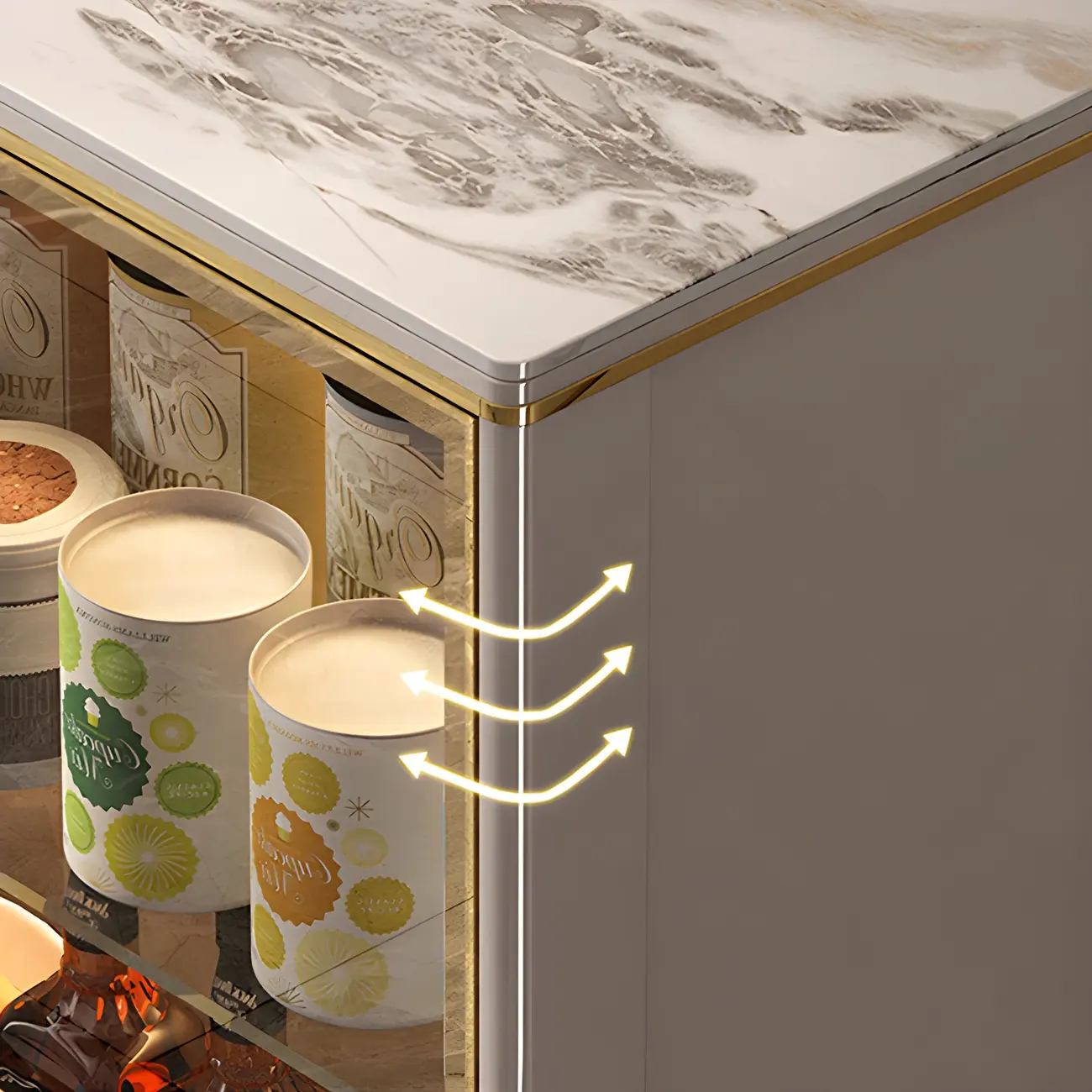 White Wood Gold Legs Adjustable Shelves Display Cabinet