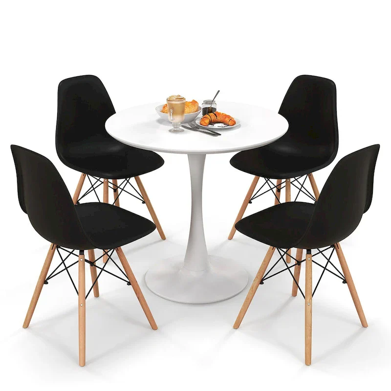 Gymax 5 PCS Dining Set Modern Round Dining Table 4 Chairs for Small