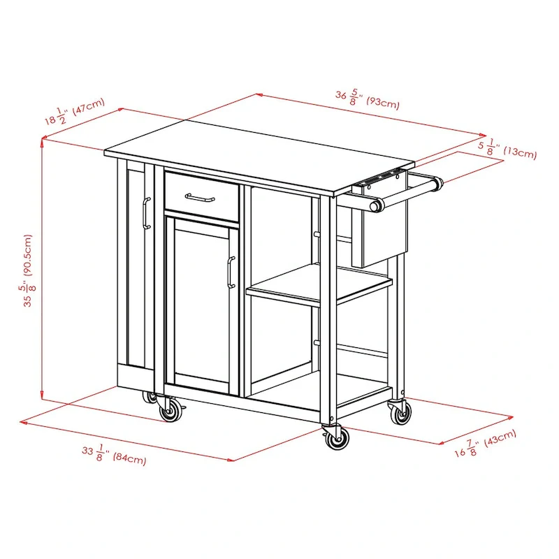 Douglas Utility Kitchen Cart, Natural - 42.52 x 18.98 x 35.63 inches