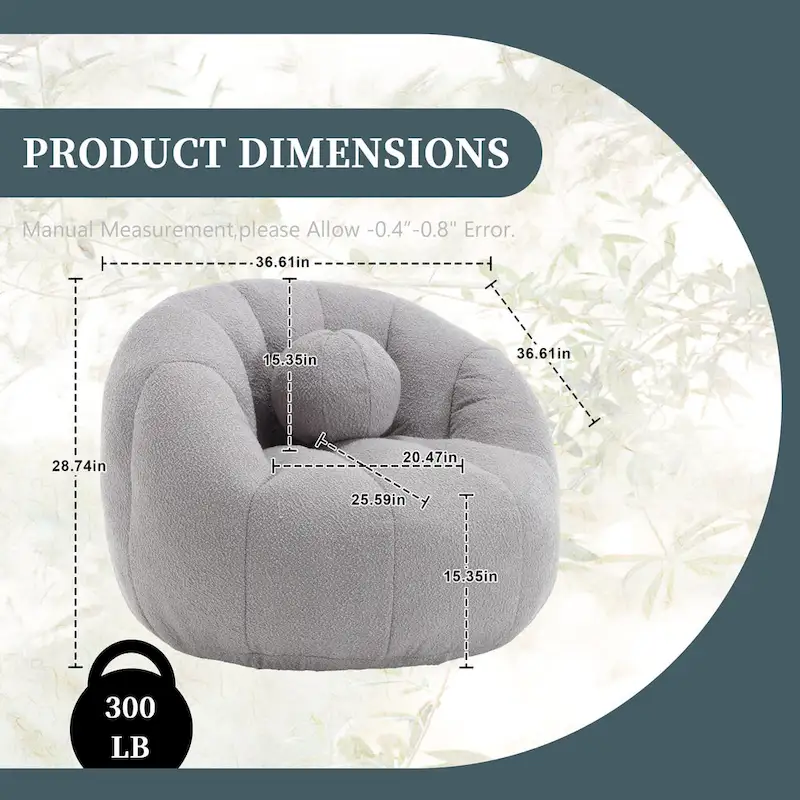 HOMEFUN Boucle Upholstered Round Lazy Cozy Bean Bag Chair With a Pillow
