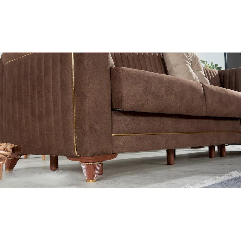 Line Fabric Sleeper Sectional Sofa