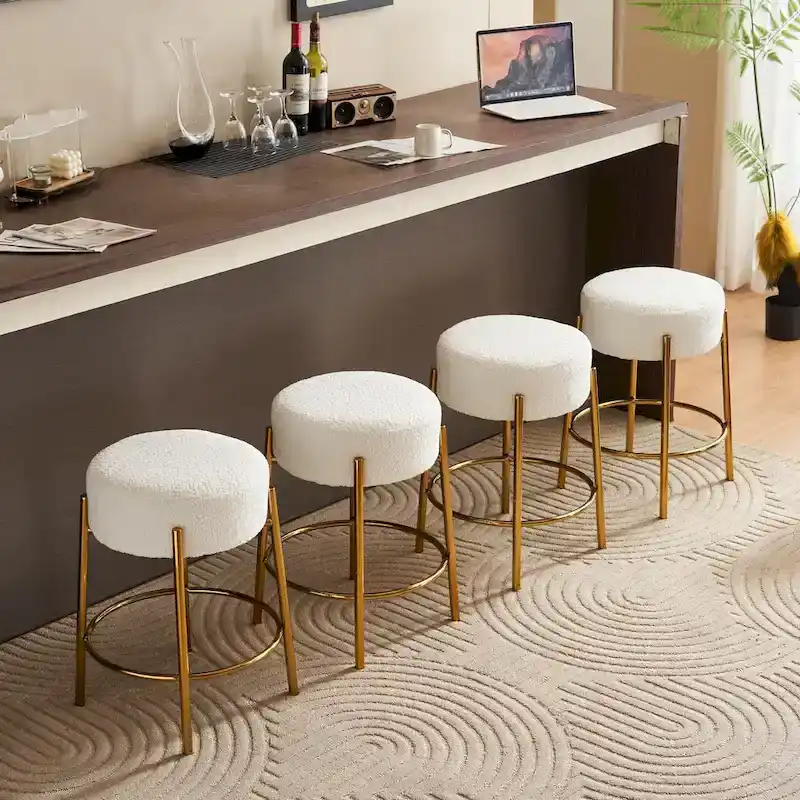 Beige+Gold Modern 20  Barstools (Set of 2)