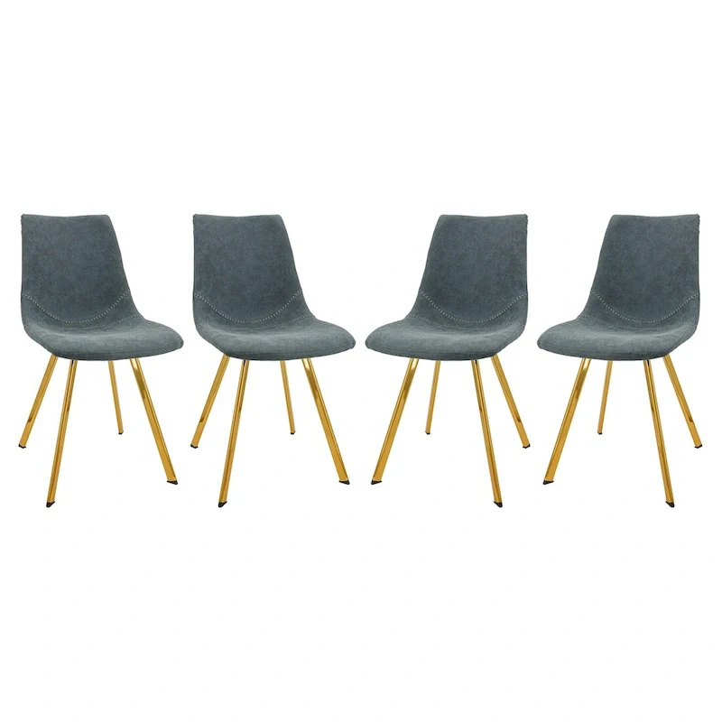 Leather Dining Chair Set of 4 With Gold Metal Legs Modern Accent Side Chair
