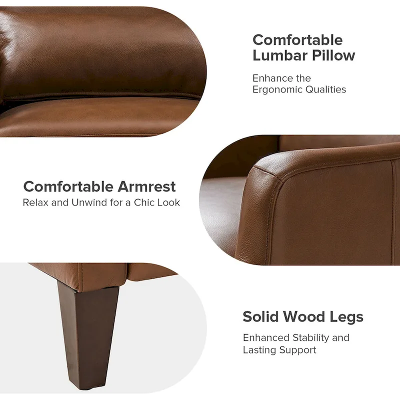 Genuine Leather Wingback Armchair with Pillow