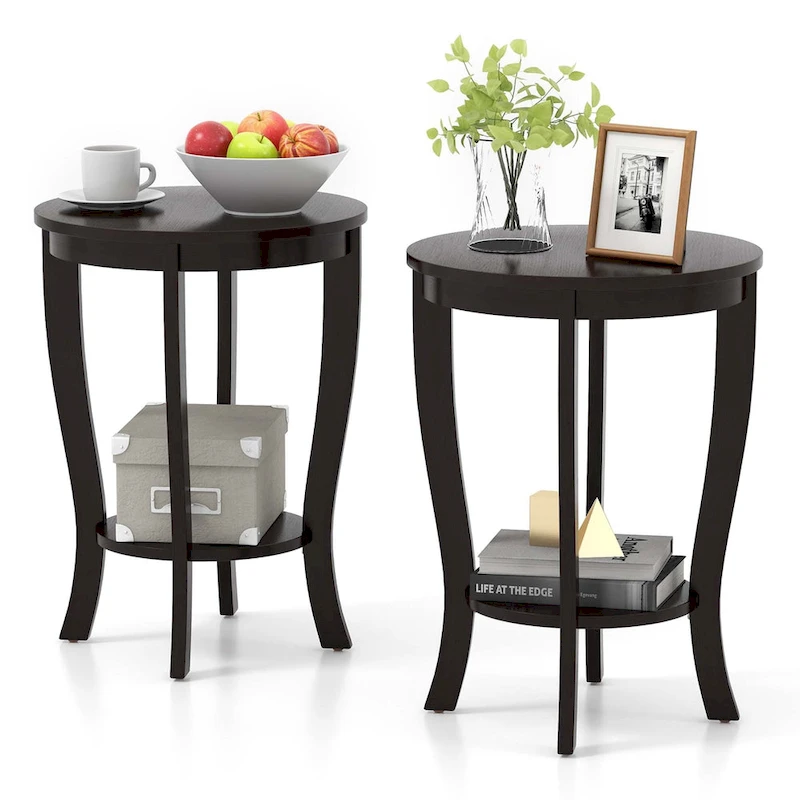 Costway 2 PCS 2-Tier End Table 18 Round Compact Sofa Side Nightstand - See Details