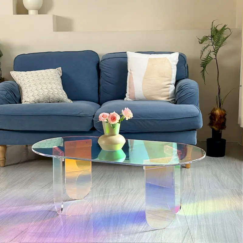 Acrylic Colorful Coffee Table Iridescent Glass End Table Side Table - 38