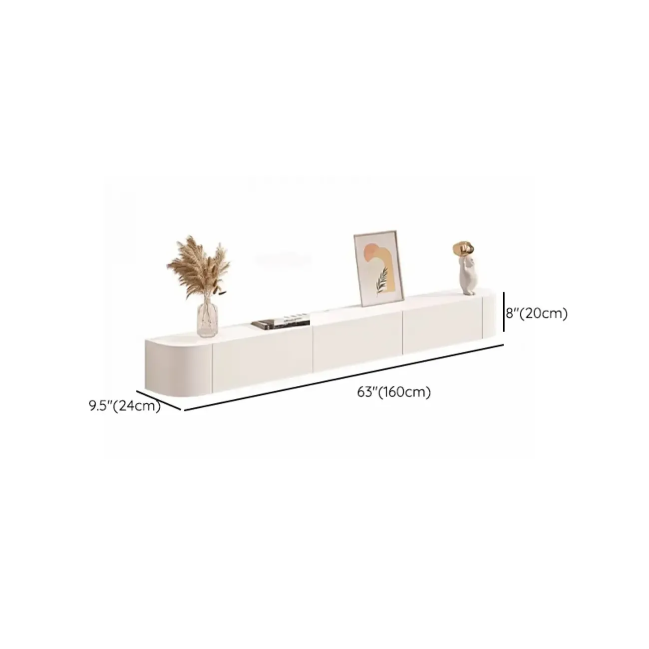 55 White Rubberwood Floating TV Stand with Cable Management