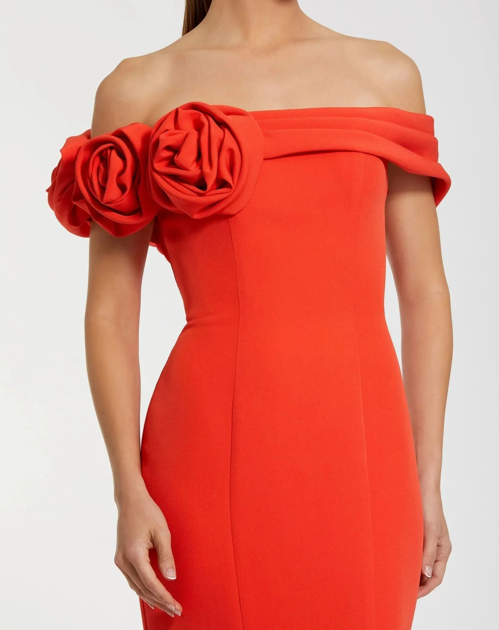 Orange Off The Shoulder Crepe Mermaid Gown