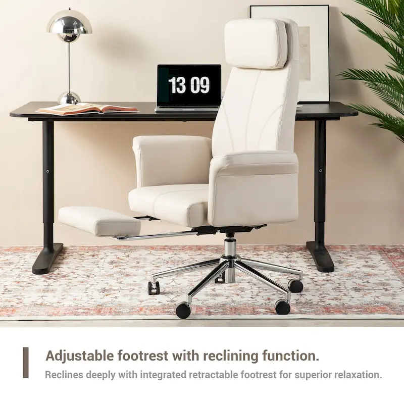 High-Back Office Chair with Footrest and Quilted Design for Adults