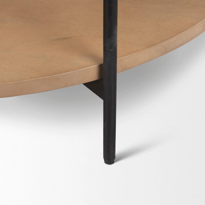 Larkin Two-Tier White Marble Top and Solid Wood Round Coffee Table