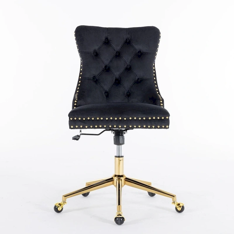 Office Chair with Wheels, Adjustable Height, Velvet Upholstered Tufted Button Computer Desk Chair Swivel