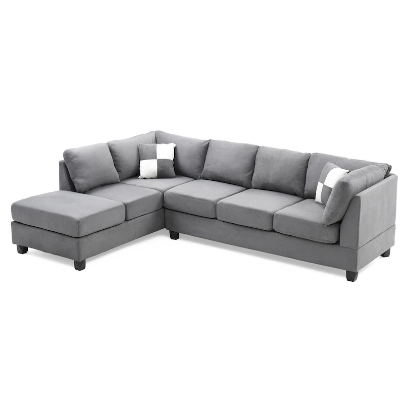 Malone 111 in. Suede 4-Seater Sectional Sofa with 2-Throw Pillow - 111 L x 78 W x 34 H