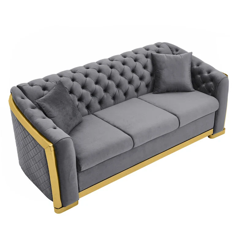 84  Luxury Chesterfield Velvet Sofa with Gold Trim
