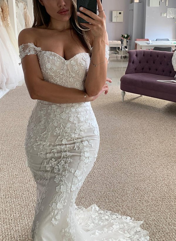 Mermaid Off-The-Shoulder Sleeveless Lace Wedding Dresses