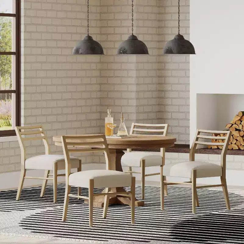 GDFStudio Alachua Farmhouse Fabric Upholstered Wood Expandable 5 Piece Dining Set