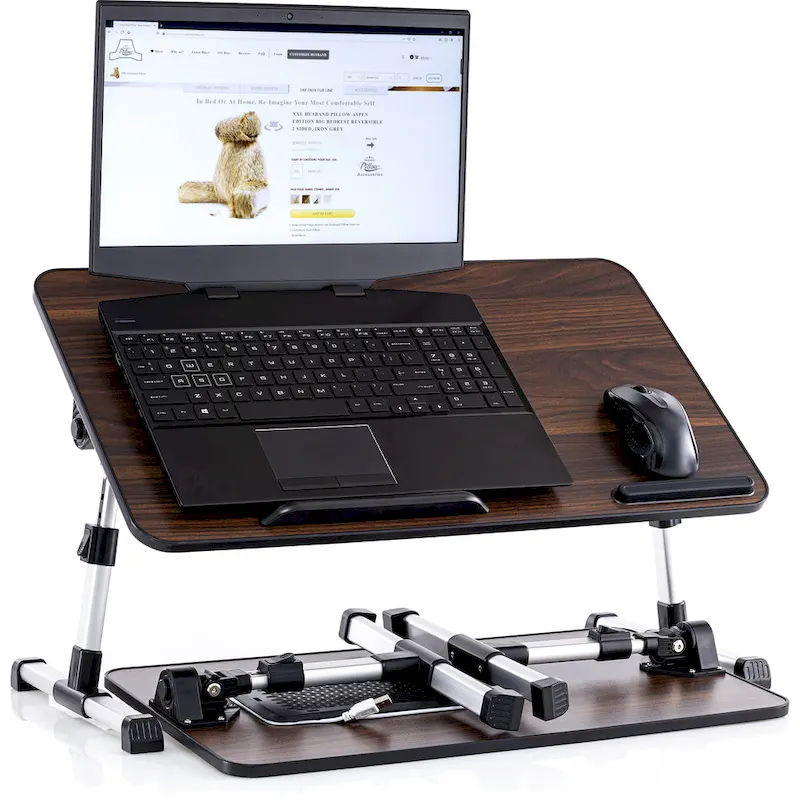 Husband Pillow - Lap Desk Wood Small Top - Fits Up to 17 Laptop - with Dual Cushion, Multifunctional Slot for Tablet