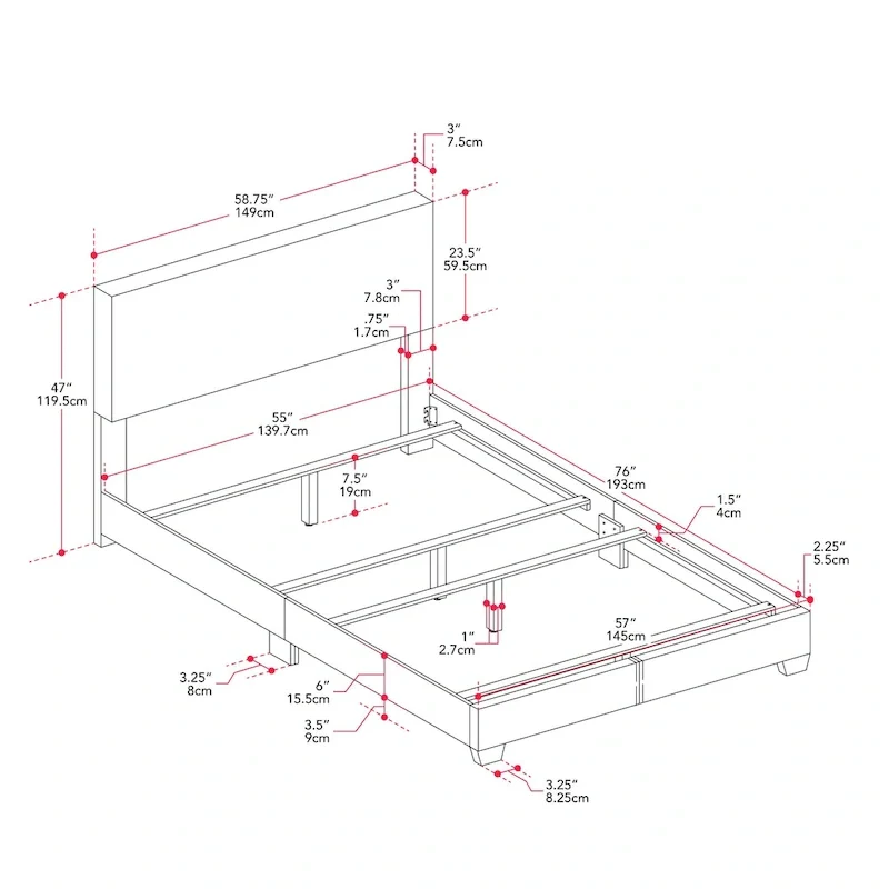 Full/Double Upholstered Bed Frame with Padded Headboard